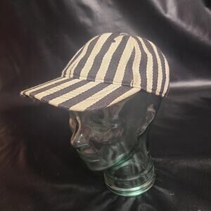 Vintage 90s black white striped extra long brim baseball hat